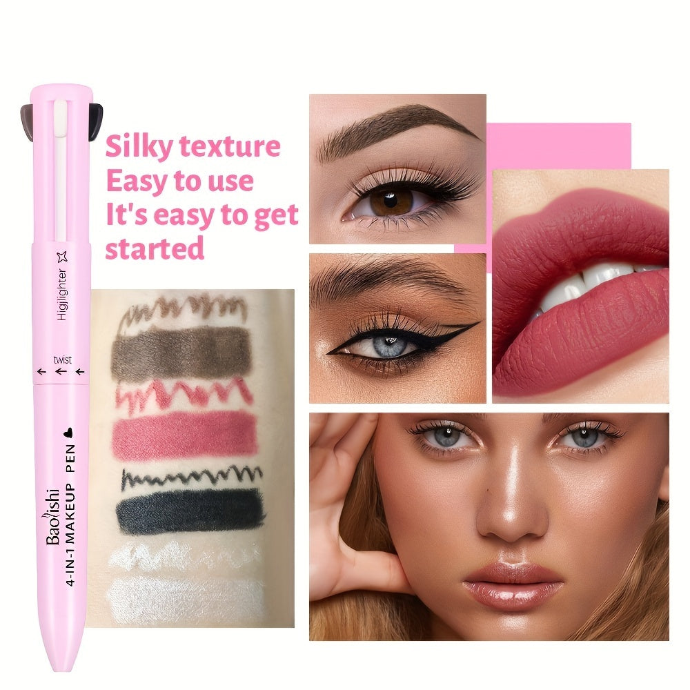 4-in-1 Multifunctional Makeup Pencil - Matte Finish, Mixed Colors for Eyeliner, Lip Liner, Eyebrow & Highlighter