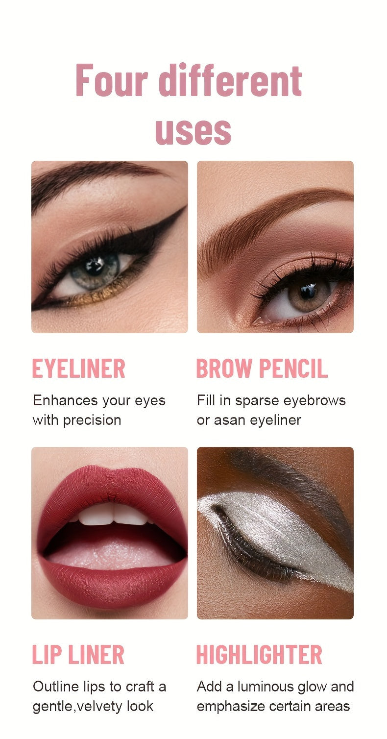 4-in-1 Multifunctional Makeup Pencil - Matte Finish, Mixed Colors for Eyeliner, Lip Liner, Eyebrow & Highlighter