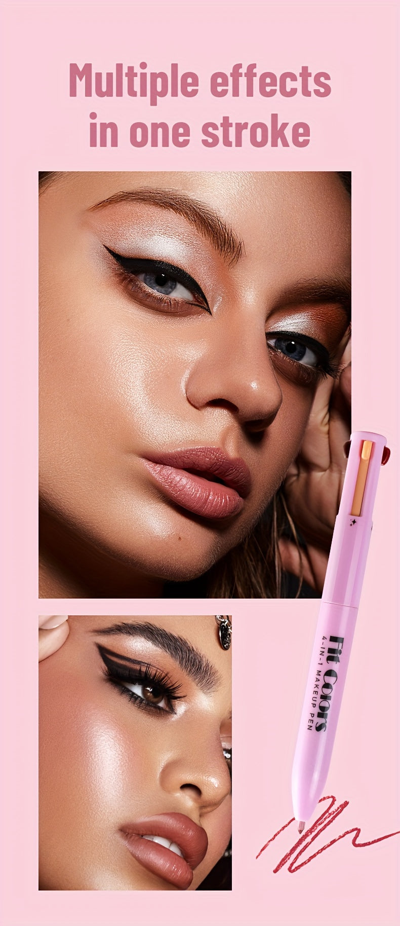 4-in-1 Multifunctional Makeup Pencil - Matte Finish, Mixed Colors for Eyeliner, Lip Liner, Eyebrow & Highlighter
