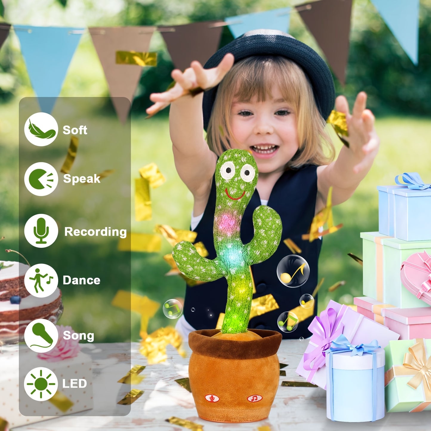 Interactive Dancing Cactus Toy with Singing, Talking & Mimicking Speech - Educational Baby Learning, No Batteries Needed, Soft Plush Cactus for Toddlers & Kids, Birthday or Christmas Gift for Boys and Girls, Toddler Entertainment