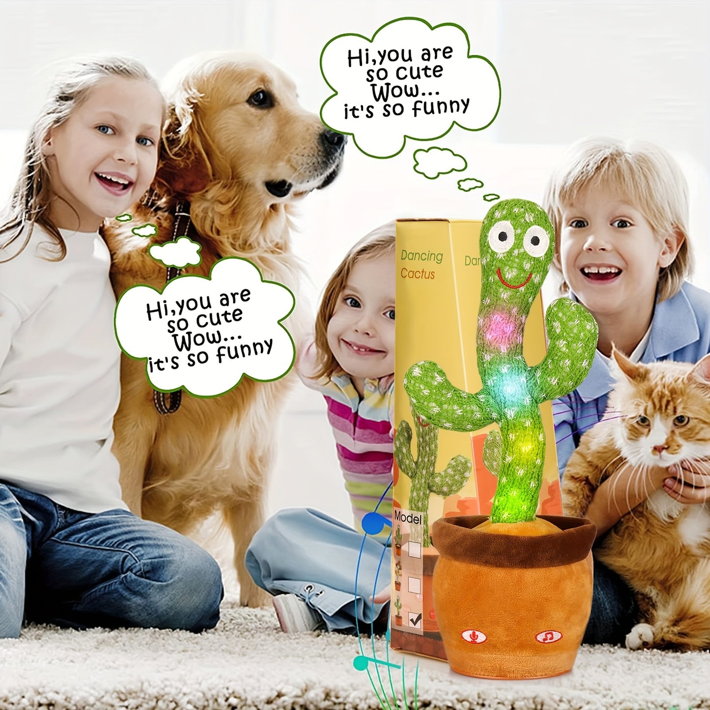 Interactive Dancing Cactus Toy with Singing, Talking & Mimicking Speech - Educational Baby Learning, No Batteries Needed, Soft Plush Cactus for Toddlers & Kids, Birthday or Christmas Gift for Boys and Girls, Toddler Entertainment