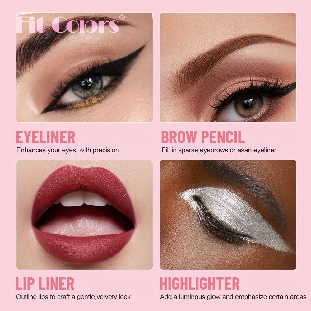 4-in-1 Multifunctional Makeup Pencil - Matte Finish, Mixed Colors for Eyeliner, Lip Liner, Eyebrow & Highlighter