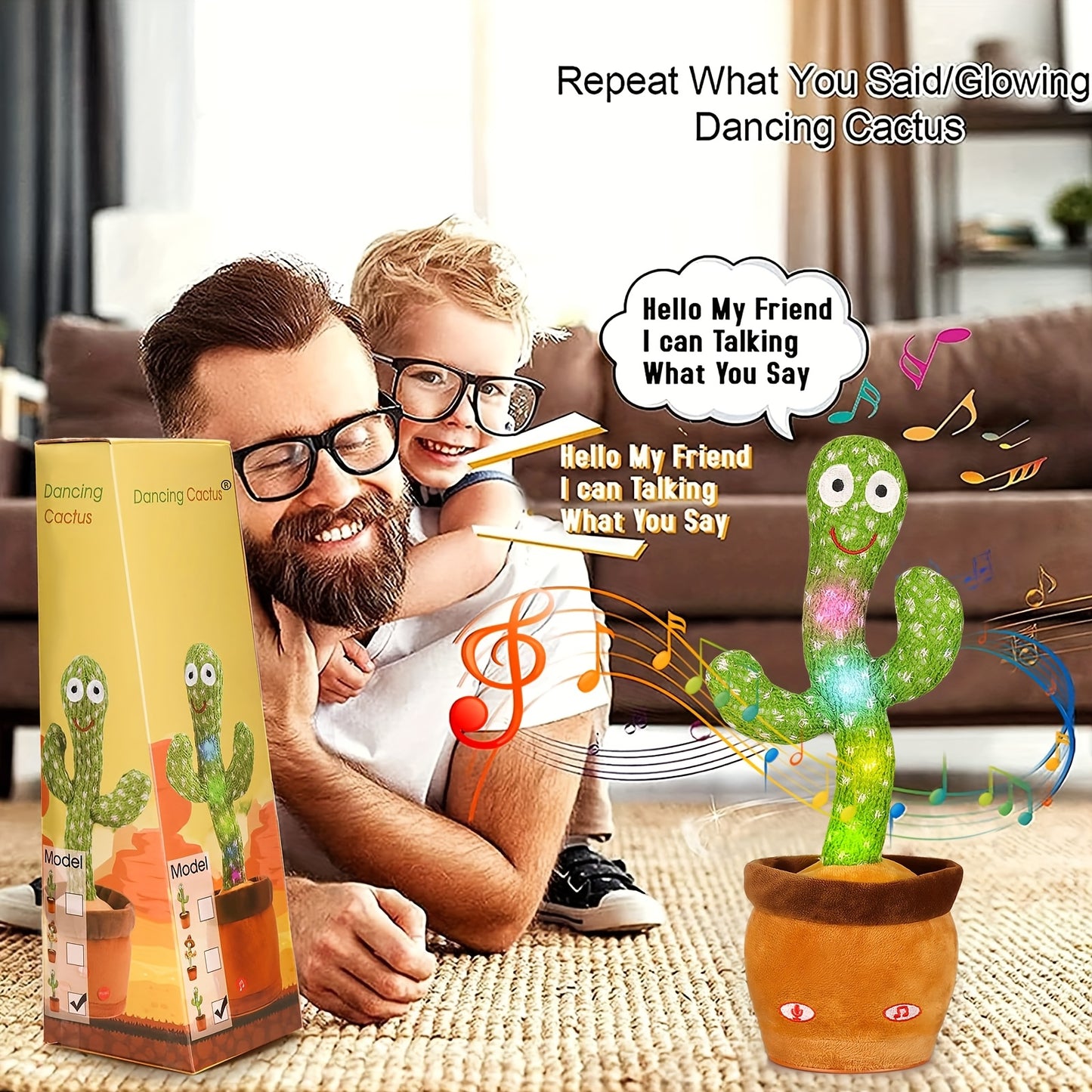 Interactive Dancing Cactus Toy with Singing, Talking & Mimicking Speech - Educational Baby Learning, No Batteries Needed, Soft Plush Cactus for Toddlers & Kids, Birthday or Christmas Gift for Boys and Girls, Toddler Entertainment