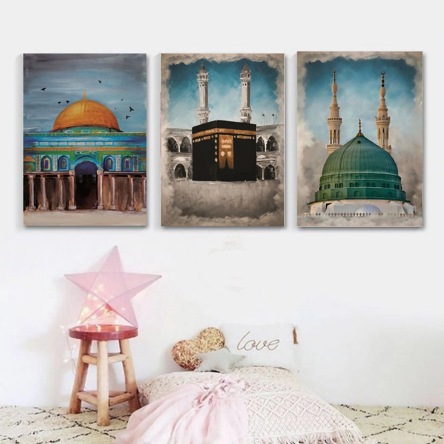 Islamic Scenary Home Decoration Item 3 Pcs Wall Decor Photo On Wall Canvas Art Decor For Home Easy Set Up