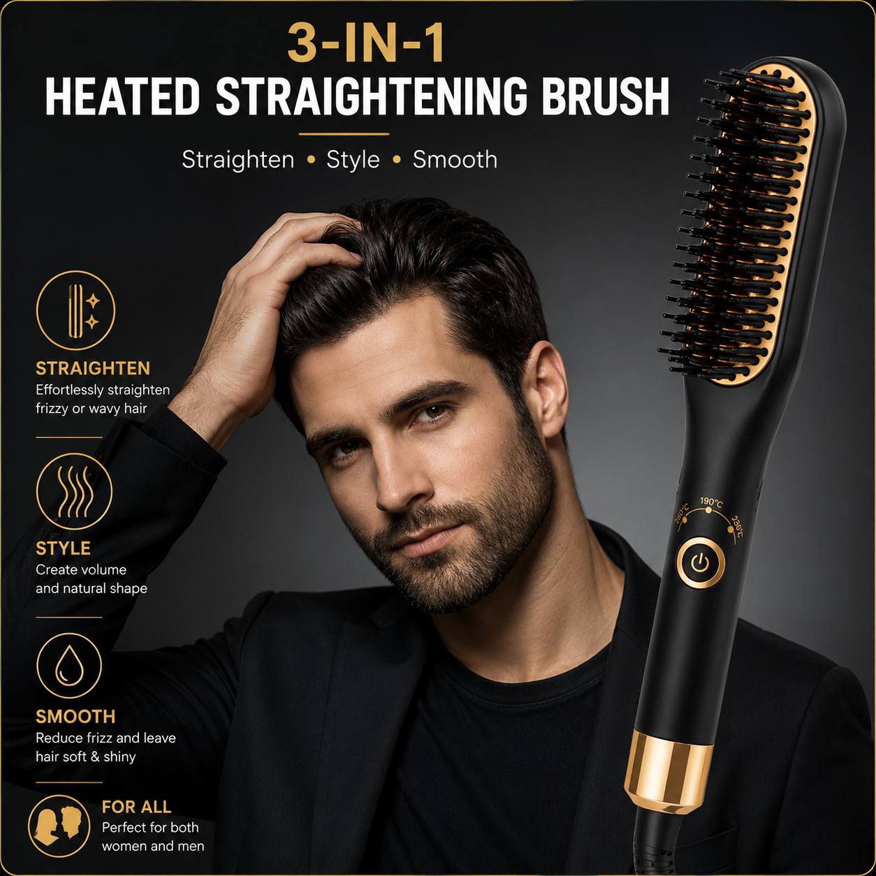Electric Heated Beard Straightener Comb — Ionic Hot Brush for Men