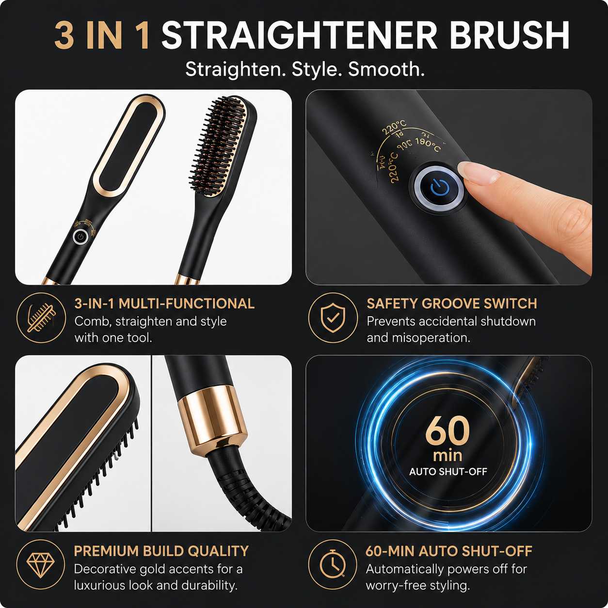 Electric Heated Beard Straightener Comb — Ionic Hot Brush for Men