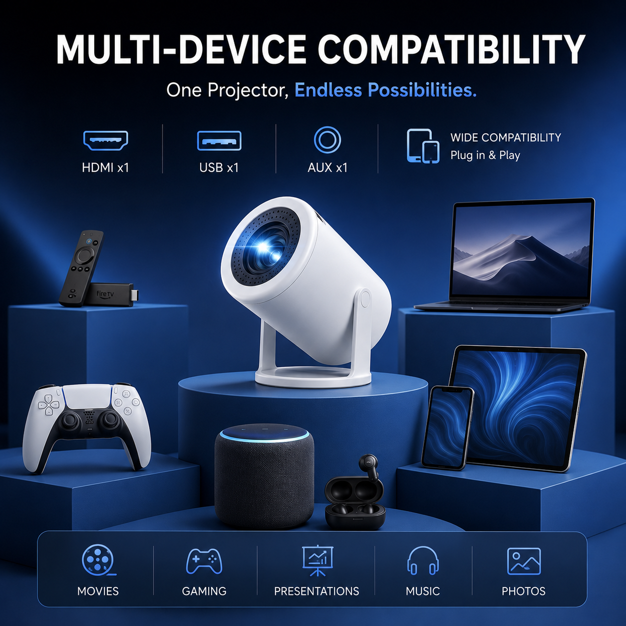 4K Smart Projector — Netflix & Android TV Built-In, WiFi 6 & Bluetooth 5.4