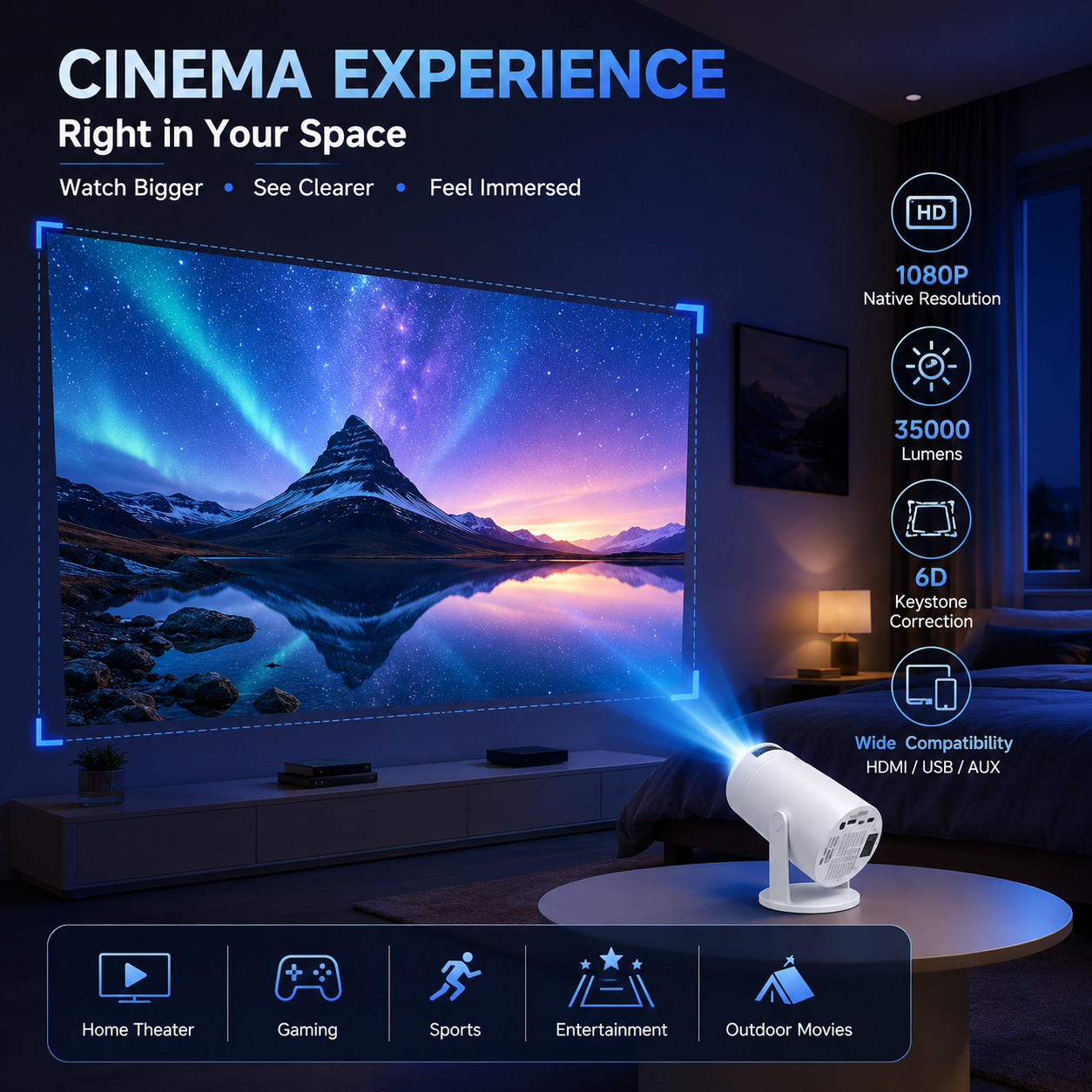 4K Smart Projector — Netflix & Android TV Built-In, WiFi 6 & Bluetooth 5.4