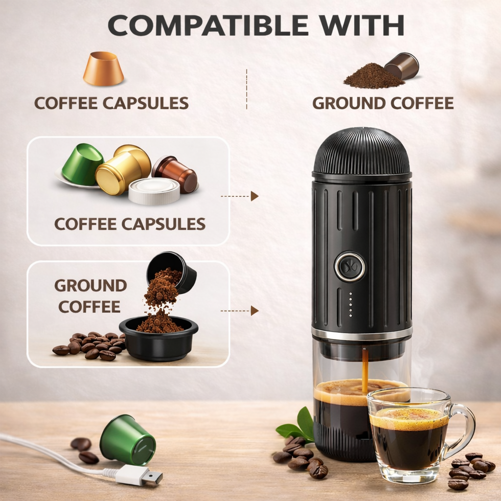 Portable Espresso Coffee Maker — Rechargeable Mini Brewer for Travel
